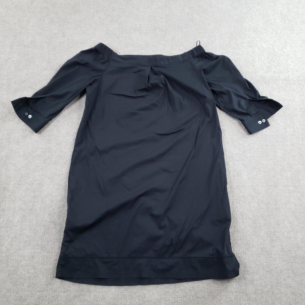 Theory Dress Womens Size 6 Black Zizinna Off Shoulder Shift 3/4 Sleeve Cotton